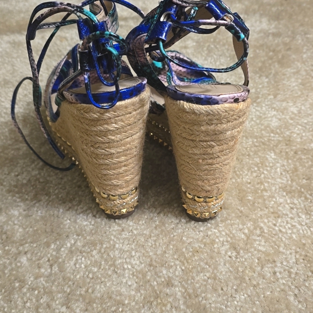 Asos blue, green, beige snakeskin gold studded strappy espadrilles - Picture 3 of 4